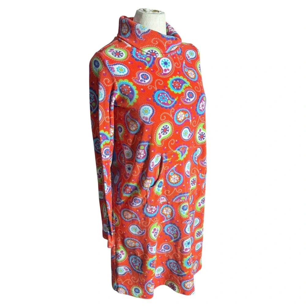 Hanna Andersson Girls Orange Paisley Fleece Funnel Neck Dress Size 160 38296